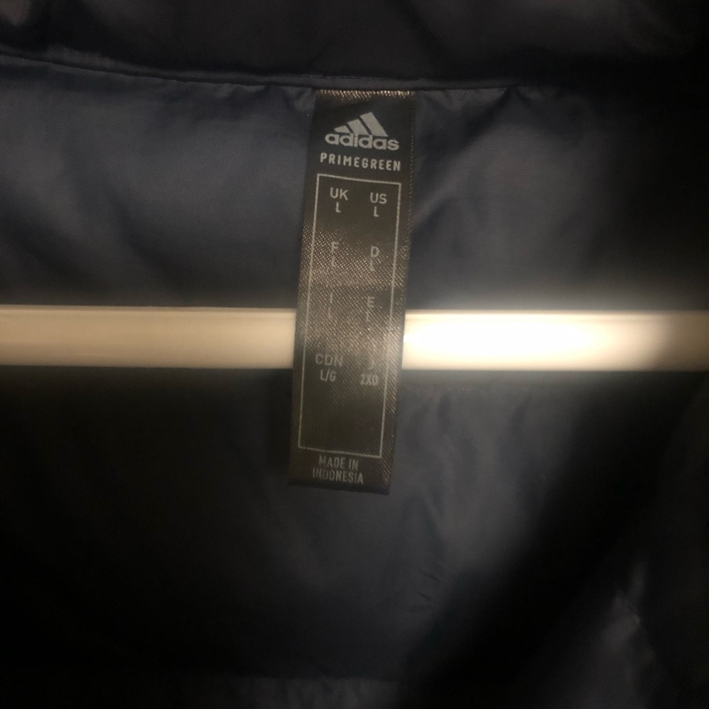 Adidas Navy Blue Puffer Jacket with Iconic Stripes - Picture 3 of 3